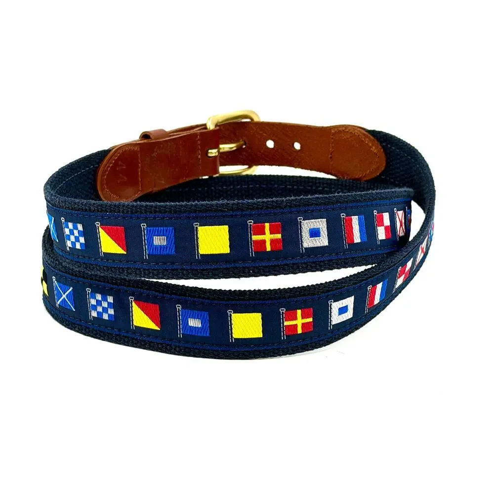 Leather Man Ltd Navy Preppy Nautical Flag Belt